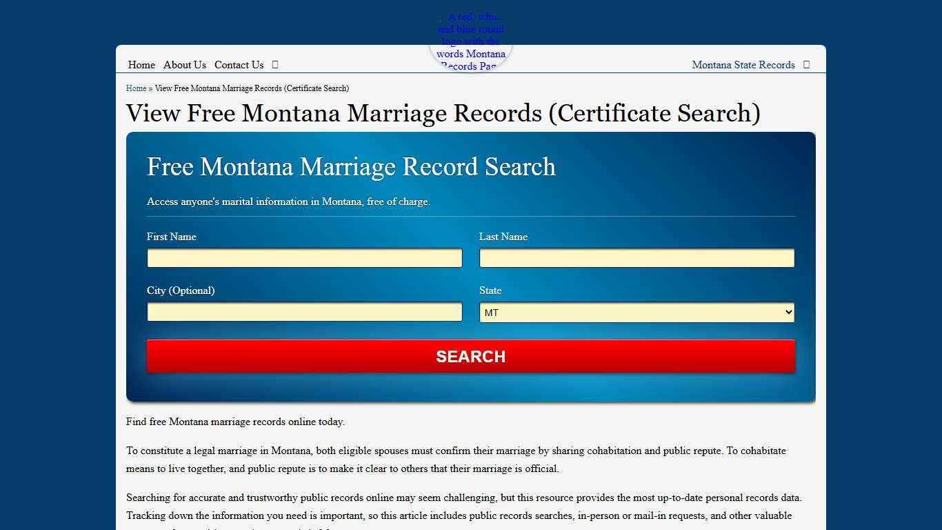 View Free Montana Marriage Records (Certificate Search)