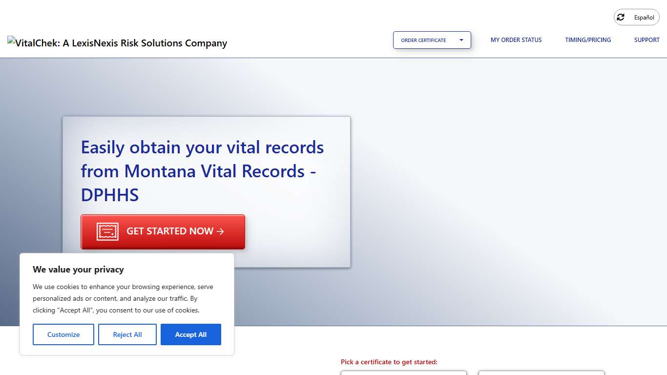 Montana Vital Records - DPHHS (MT) Order Certificates - VitalChek