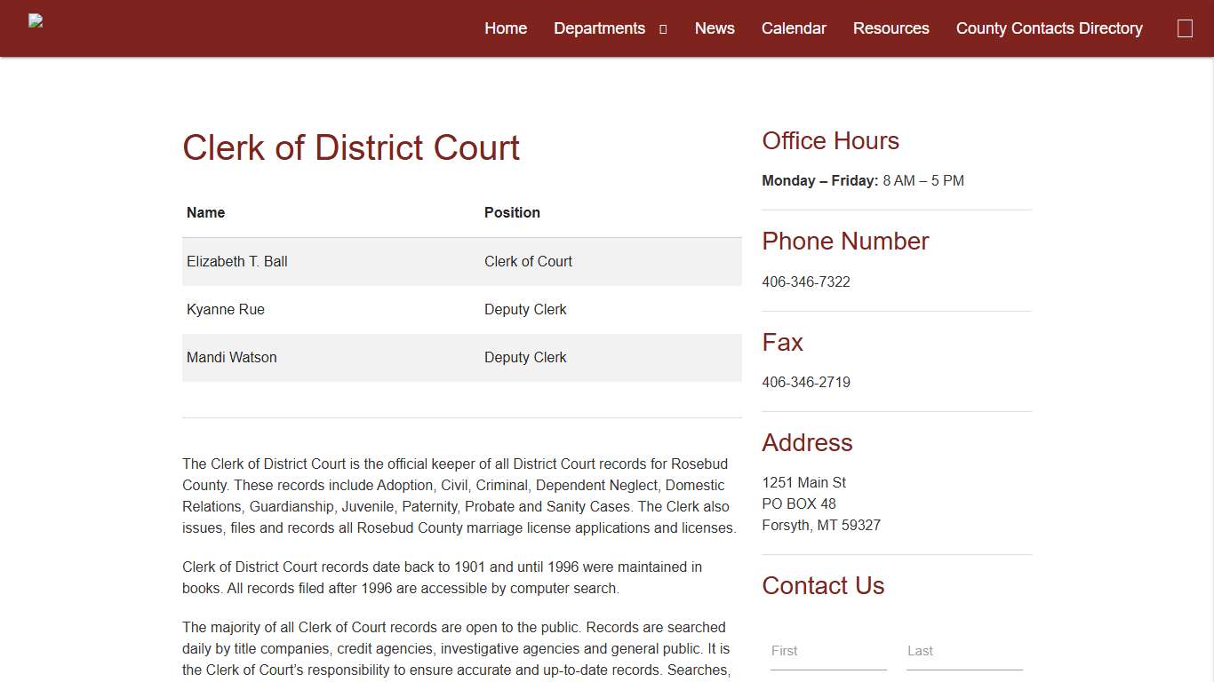Clerk of District Court - Rosebud CountyRosebud County